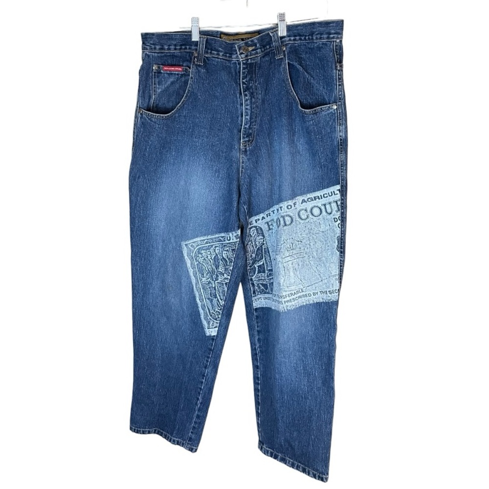 Nova Jeans Dark Wash Wide Leg  with White Design‎ On Leg Y2K 90’s Size 38x34